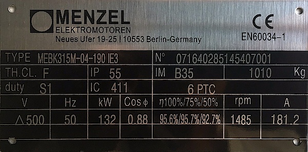 Menzel Elektromotoren Typenschild