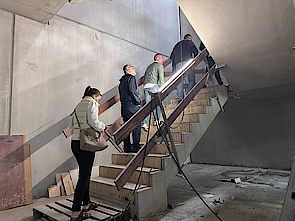 Stairs to the future upper office spaces on the 1st and 2nd floor