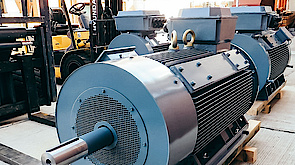 Squirrel cage motor with extended shaft and foot adapter plates 