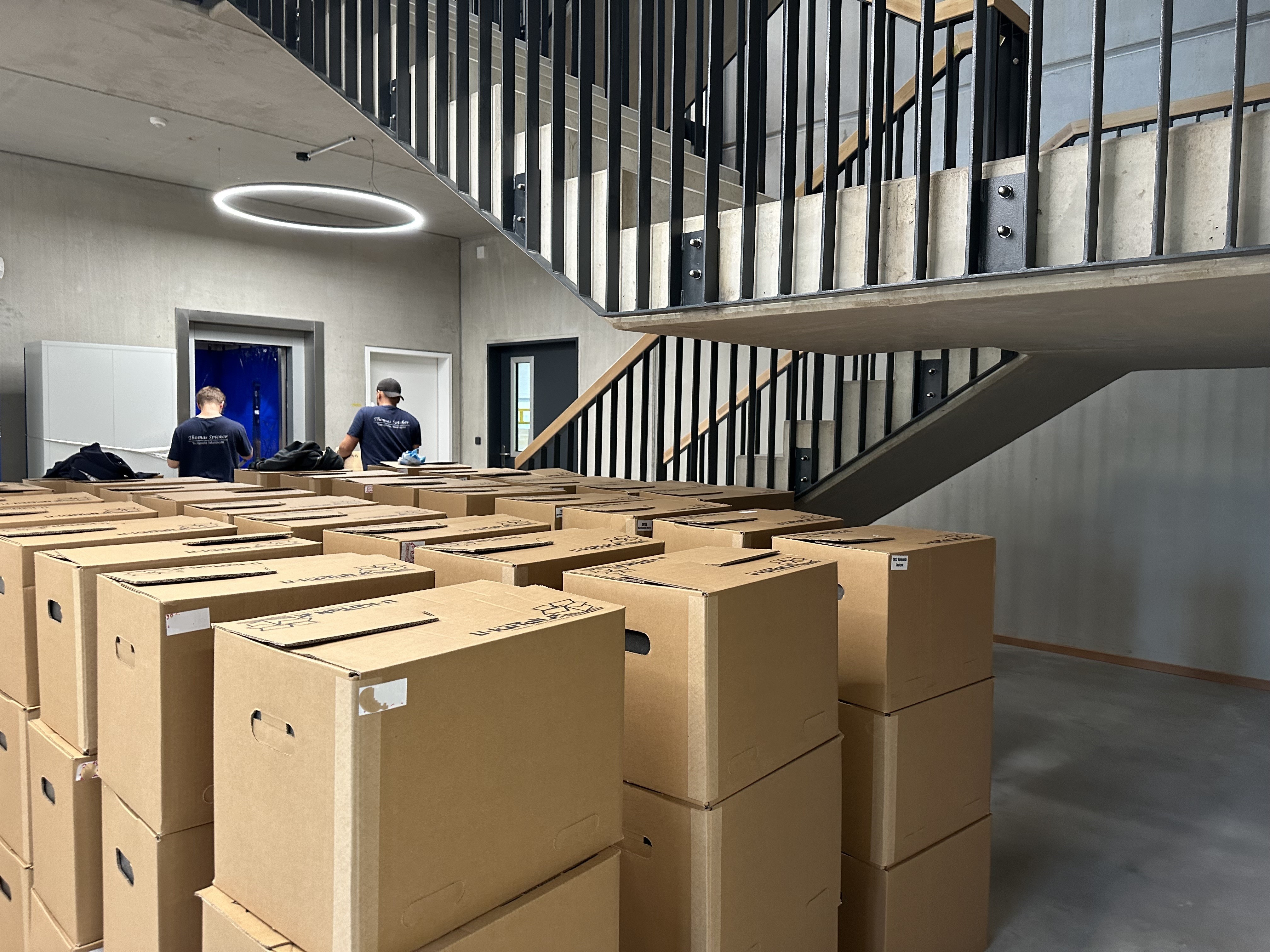 Moving boxes in the new staircase
