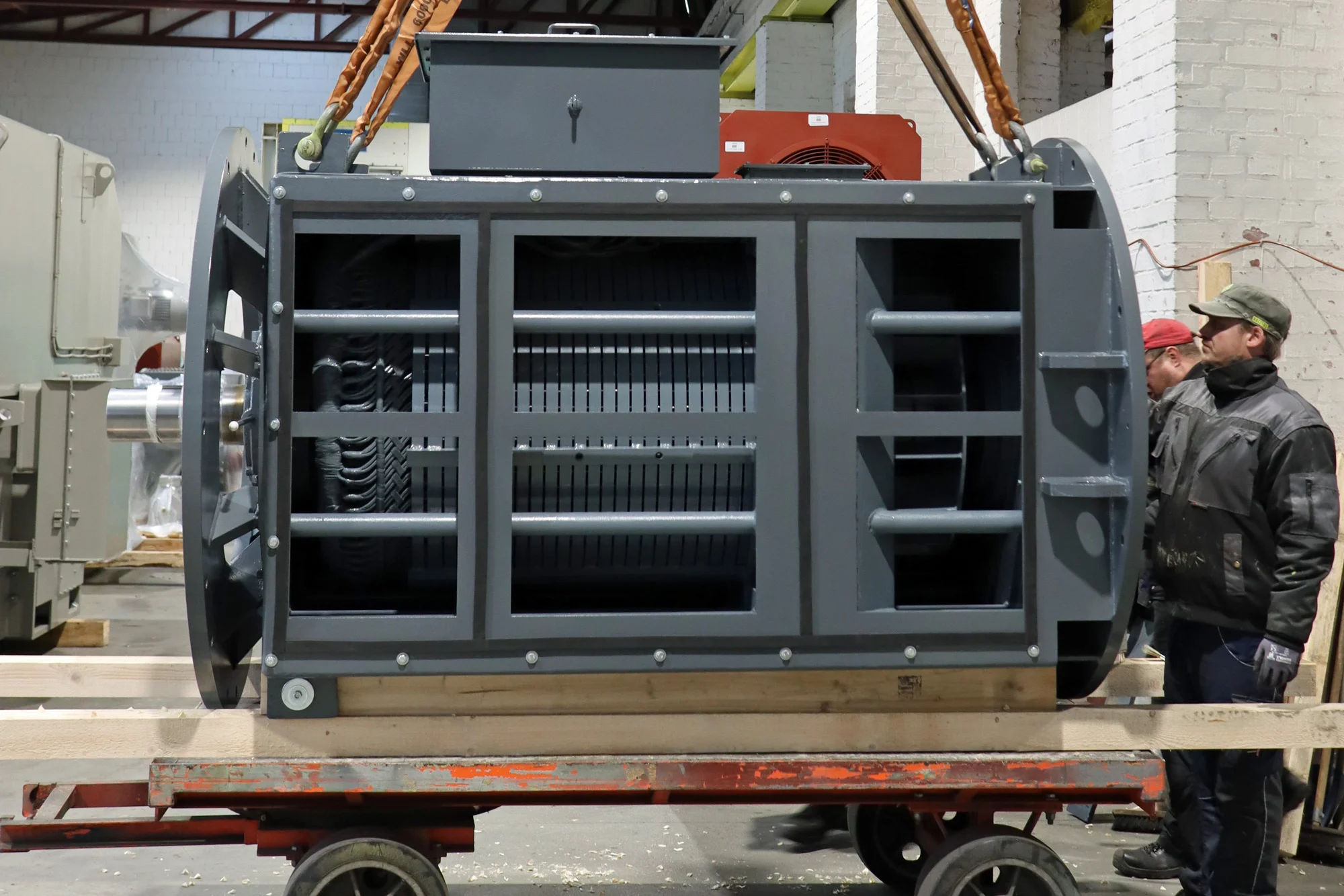 Preparing custom 690V motor for shipment to sugar plant