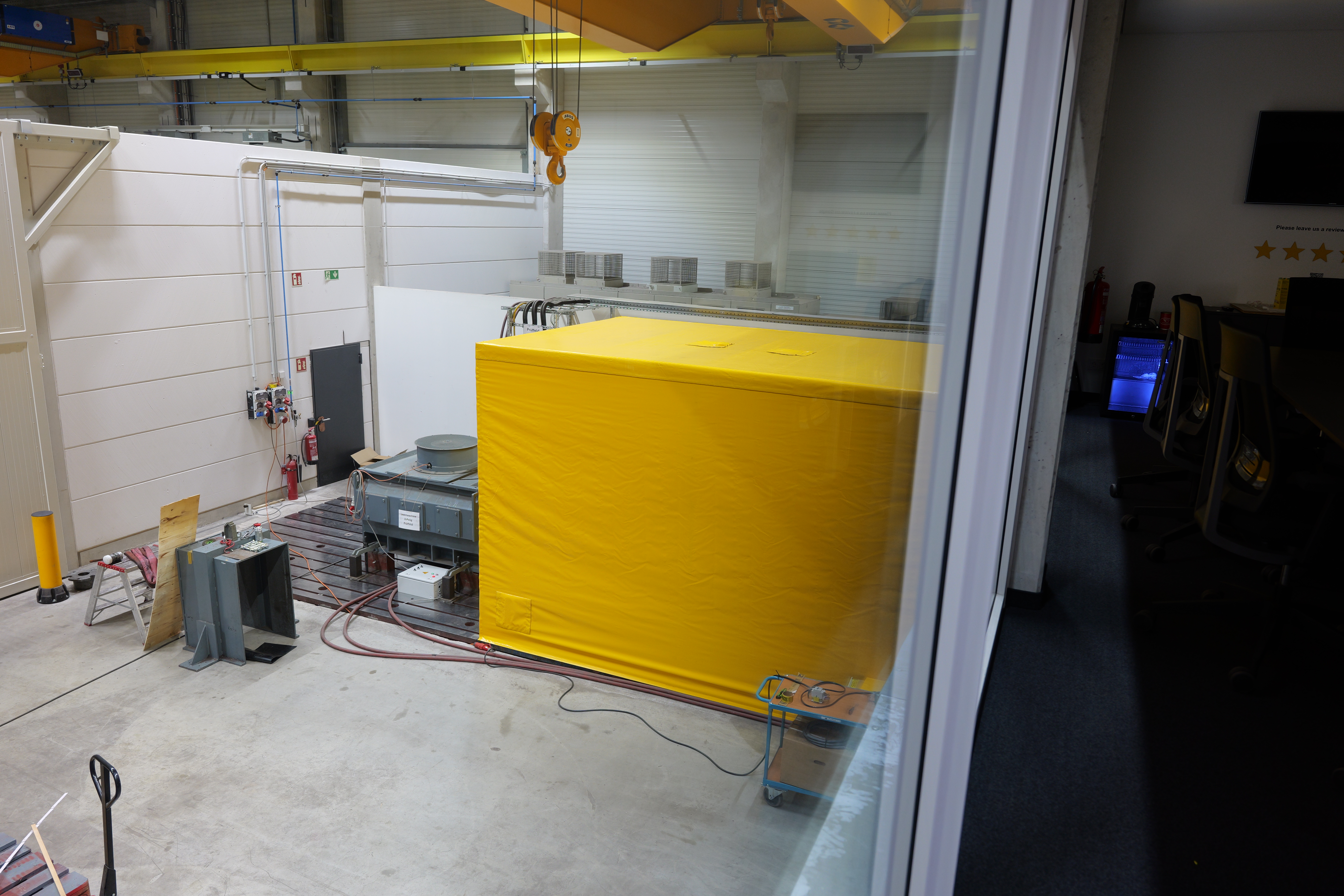 Interior of thermal tent with motor test setup